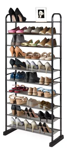 Zapatero organizador de zapatos de diez estantes abierto con marco
