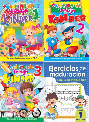Guías Escolares Kinder 1,2,3-ejercicios Maduración -4libros 