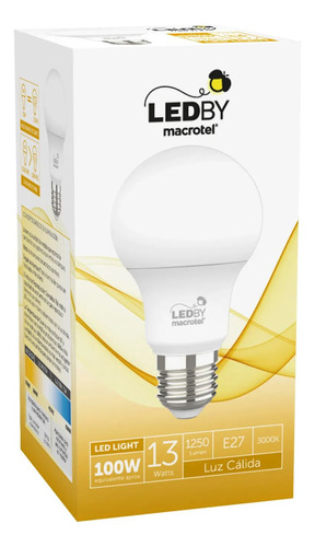 Ampolleta Led E27 Luz Cálida 3000k 13w Macrotel