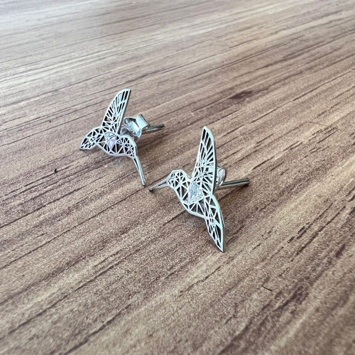 Imagen 5 de 9 de Broquel De Plata Ley 925 Colibrí Origami Mujer O Niña Agálea