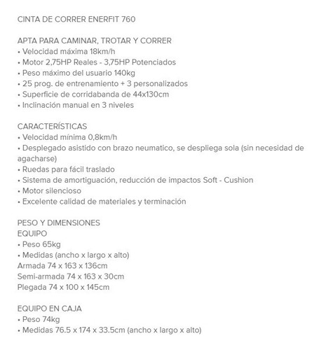 Imagen 5 de 8 de Cinta Correr Caminar -enerfit 760- Motor 2,75 Hp Caminadora