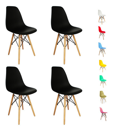 4 Cadeiras Eames Eiffel Escritório Sala Cozinha Decorativo Cor da estrutura da cadeira Preta