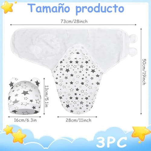 3pc Saco Para Dormir Bebe Recien Nacido Swaddle Con Gorritos