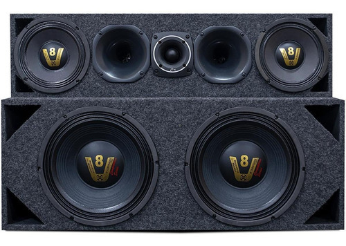 Caixa Trio Som Automotivo Completa 2x12 + Corneteira Medio
