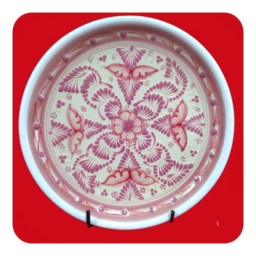 4 Platos De Talavera Poblana 25 Cm Color Rosa Decorativo Plt