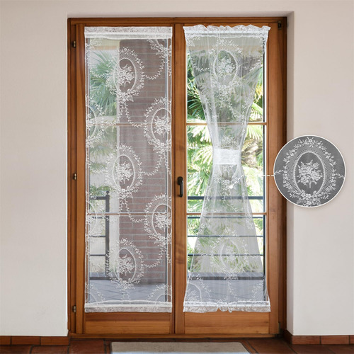 Cortina Para Puerta Francesa Con Encaje, 1 Par De Cortinas E