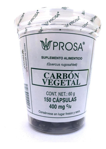 Prosa Naturales Carbón Vegetal Activado 150 Cápsulas De 400 Mg. Sin sabor
