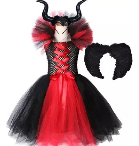 Maléfica Halloween Niñas Tutú Vestido De Cuernos Del Diablo