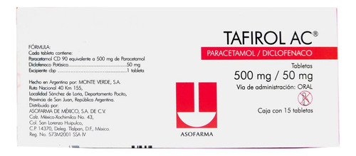 Tafirol Ac 500 Mg / 50 Mg Caja Con 15 Tabletas