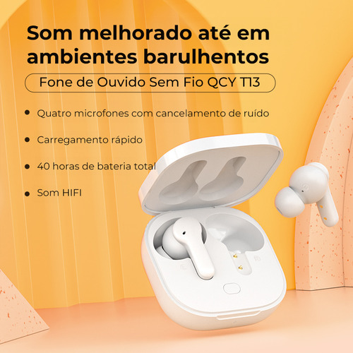 Fone De Ouvido Qcy T13 Com 4 Microfones E Bluetooth 5.1 Bh22dt10a Cor Branco Branco