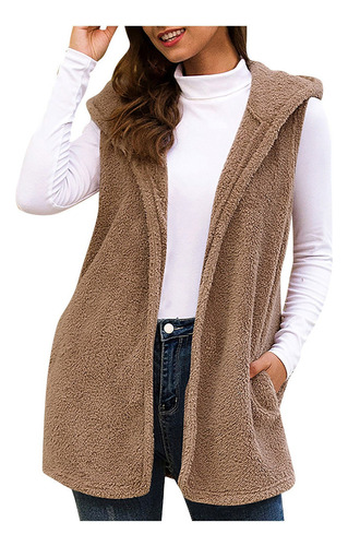 Chaleco Casual De Felpa Con Capucha De Color Liso De Longitu