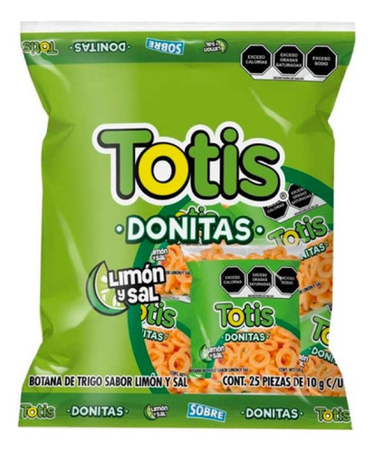 Botana Totis Donitas Frituras Sal Y Limón 100pz De 10g