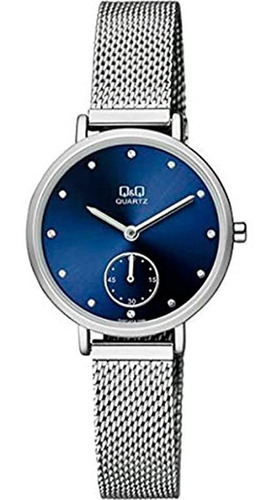 Reloj Metal Dama Q&q Qa97j212y Cara Azul Petatillo Lujo Color de la correa Plata Color del bisel Plata