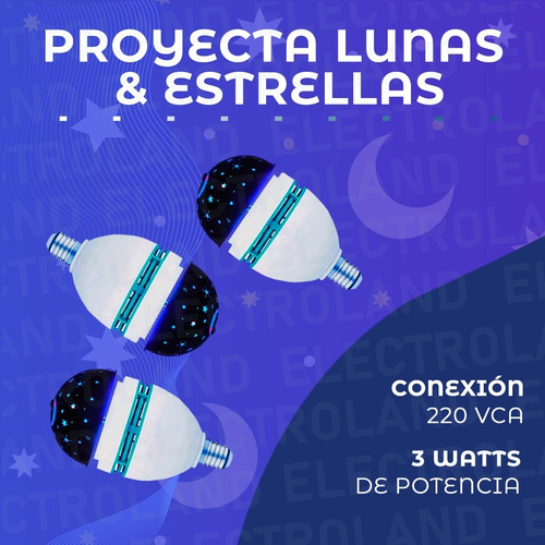 Imagen 5 de 10 de Foco Led Giratorio 3 Watts Colores Luces Rgb Luna Estrellas