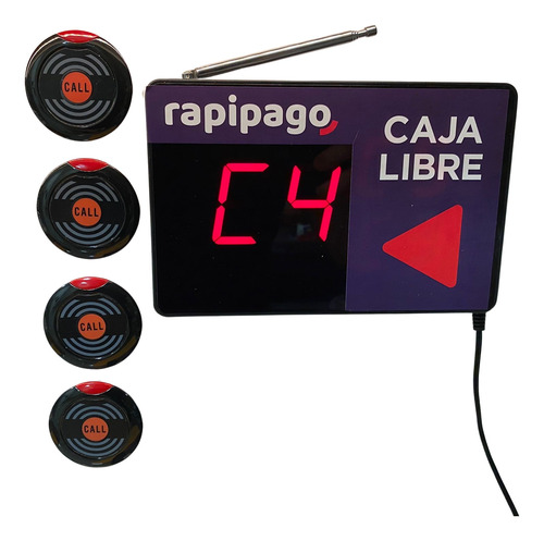 Numerador Inalámbrico Caja Libre Rapipago C/ 4 Controles