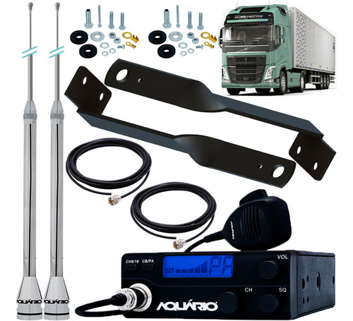 Rádio Px 40 Canais Antena Inox 2,7m Cabo Alongador Volvo Fh