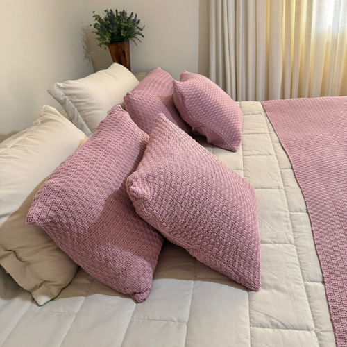 Kit Peseira Manta Cama King Xale 260x60 + 2 Capas Links Cor Rosê / Capas 60x40cm