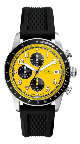 Relógio Fossil Masculino Sport Tourer Prata - Fs6044/2kn Correia Preto Fundo Amarelo
