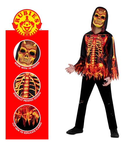 Camisa Y Máscara Con Capucha Y Disfraz De Diablo De Fuego De