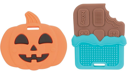 Nuby All Silicone Pumpkin & Chocolate Bar Teether 2 Pack, 3+