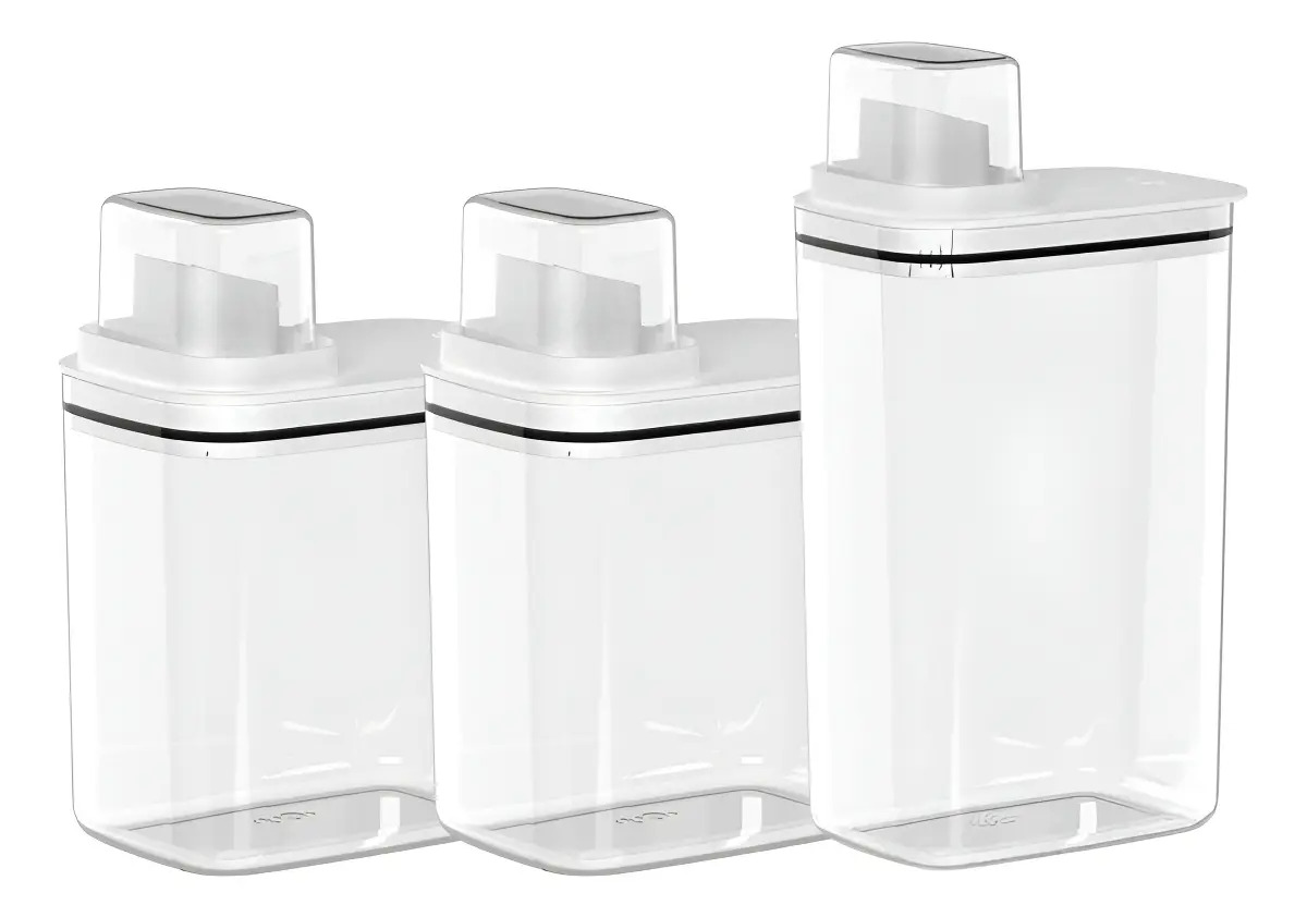 Kit 3 Dispenser Lavanderia Flow Alvejante Amaciante Sabão Cor Branco