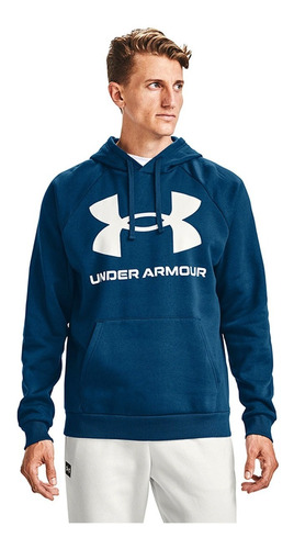 Poleron Ua Rival Fleece Big Logo Blu Hombre 1357093-581