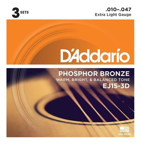 Encordado De Guitarra 010 Acústica X3u Daddario Ej15-3d