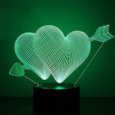 Flecha A Través Del Corazón Acrílico 3d Led Noche Colorida L