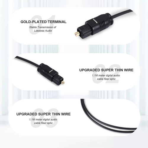 Audio De Fibra Óptica Digital Toslink Spdif De 3 Pies Y 1,1