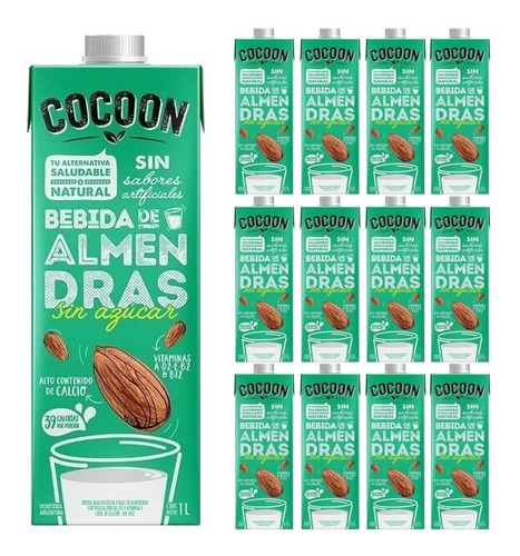 Leche De Almendras Cocoon Vegana Sin Tacc Ni Azucar Pack X12