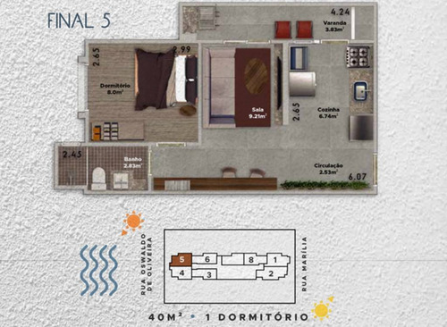 Imagem 5 de 8 de Apartamento, 1 Dorms Com 40 M² - Boqueirão - Praia Grande - Ref.: Mgq435 - Mgq435