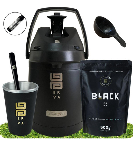 Kit Tereré Black Erva Garrafa 2,5l Cuia Erva Hortelã Ice