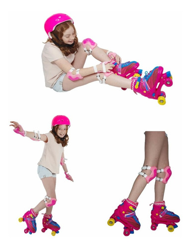 Imagem 5 de 8 de Patins 4rodas Quad Infantil Ajustavel Kit De Proteção 30-33