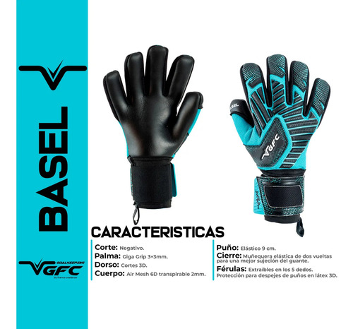 Guantes De Arquero Basel C/varillas Adulto - Vgfc Volk Negro 8