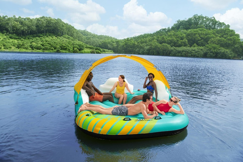 Bestway Salvavidas Isla Inflable Flotador Lounge Con Techo Turquesa-amarillo