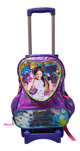 Mochila Con Carro Primaria Soy Luna Roller Girls Violeta Atm Violeta Impresion En Vinil