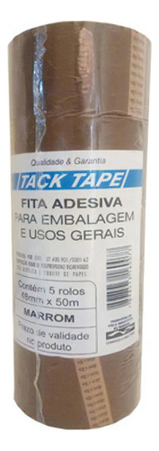 Fita Adesiva Empacotadora Marrom 48mmx50m Tack Tape 5 Rolos