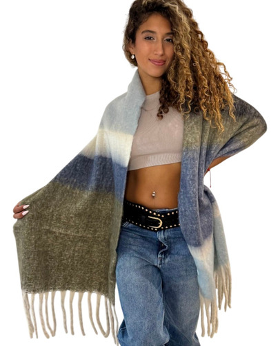 Bufandon Bufanda Maxi Nube Grande Amplia Afelpada Abrigo 15 Verde Musgo Rayas