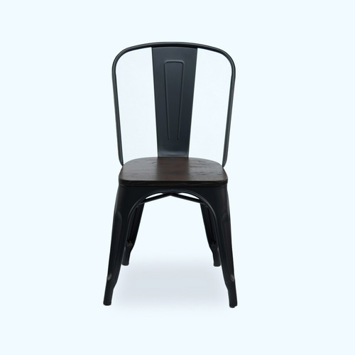 Silla Tolix Negra Con Asiento De Madera Néctar Deco