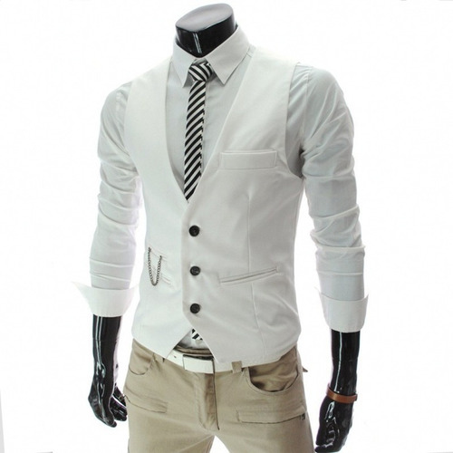 Chalecos De Traje Hombre Slim Color Sólido Solo Pecho