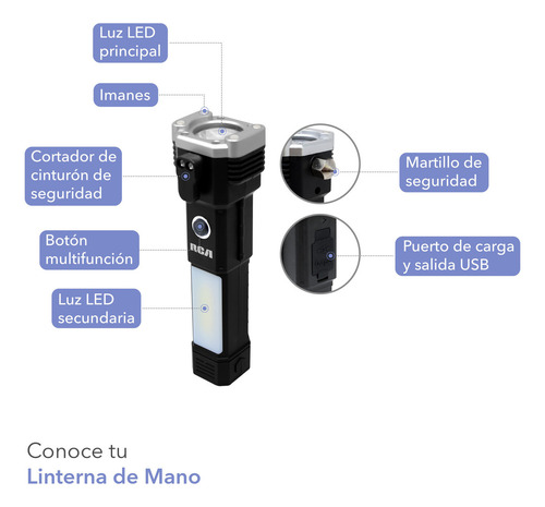 Rca Linterna Rc-lh6 Linterna Negro Luz Blanco