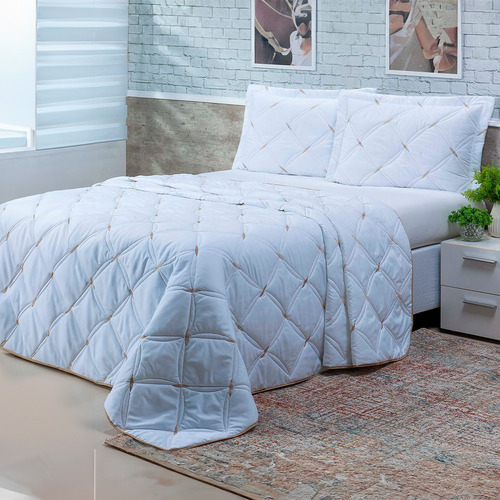 Kit Suíte Master King 8 Peças Cobre Leito + Toalhas De Banho Branco Branco