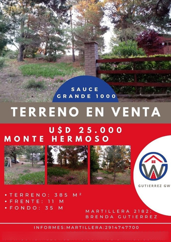 Lote En Venta Sauce Grande, Monte Hermoso.