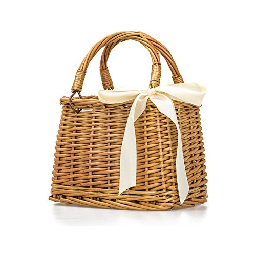 Qtmy Bow Rattan Bolsa Tejida Bolsas De Paja Top Handle Wicke