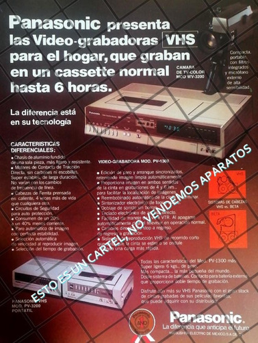 Cartel Publicitario Antiguo Video Casettera Panasonic 80s