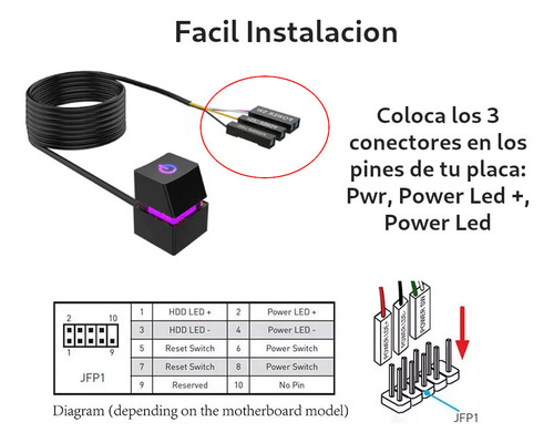 Boton Power Extensor 2 Metr Encendido Mecanico Rgb Pc Gamer