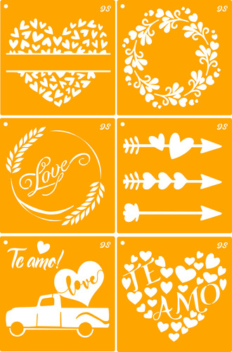 Stencil Love Amor San Valentin 20x20 6 Diseños Deco Stencils