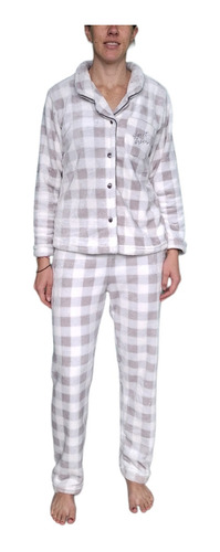 Pijama Abierta Botones Suave Polar Flanel Mujer Deborah 5219