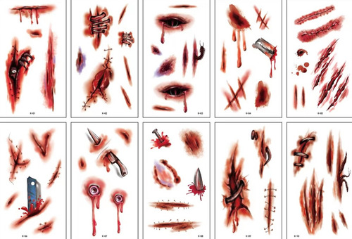 Imagen 1 de 2 de Tatuajes Temporales Tattoo Heridas Sangre Halloween X10