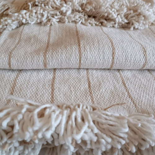 Alfombras Rusticas Tejidas Telar Modernas Costado De Cama Diseño de la tela Rayas finas Beige